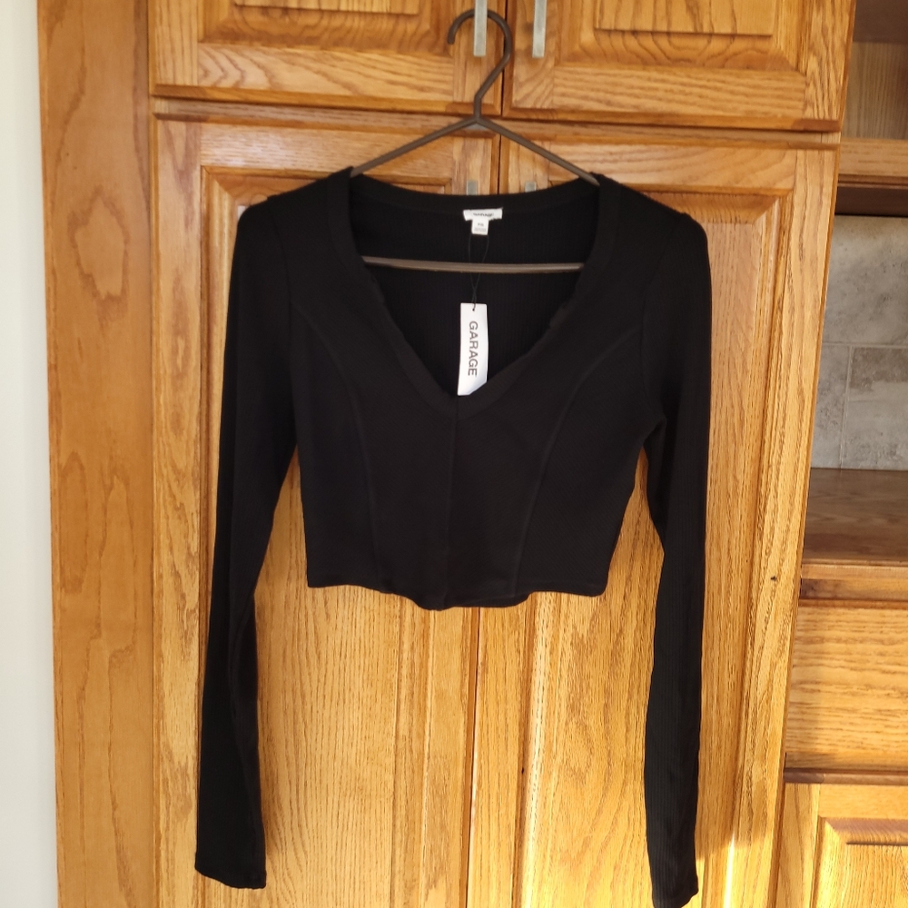 NWT Garage Black Cropped Long Sleeve Top